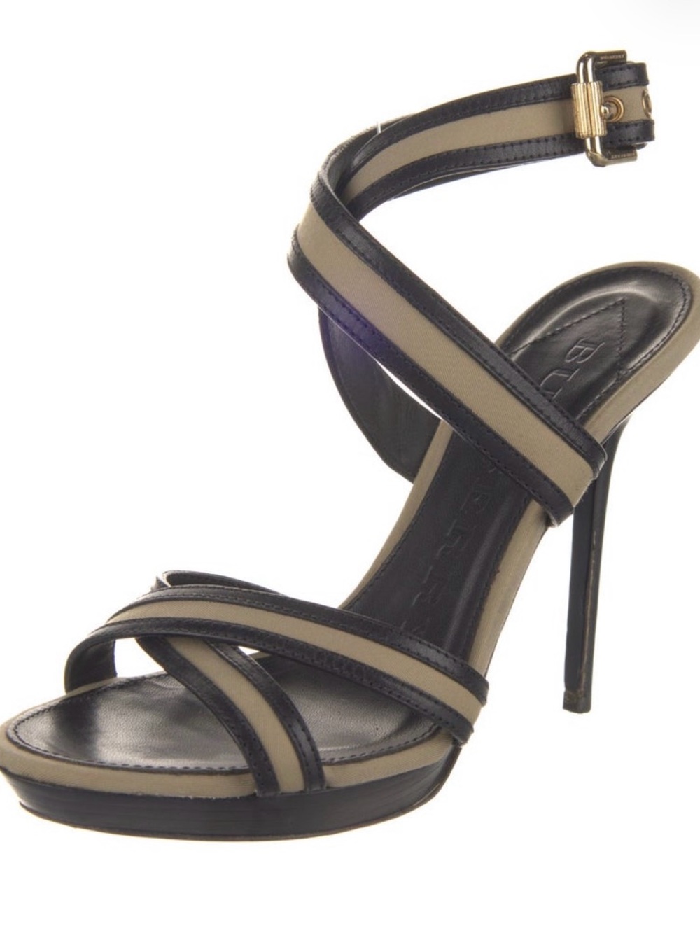 Burberry Black and Taupe Strappy Stiletto Sandal